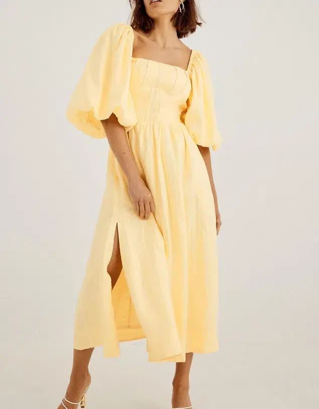Sovere Relish Midi Dress Yellow Size AU 6 for rent on The Volte - main image