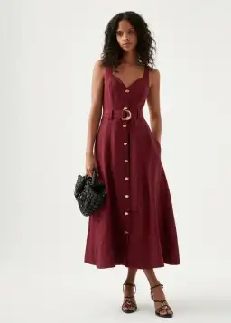 Aje Clay Belted Midi Dress Burgundy Size 16