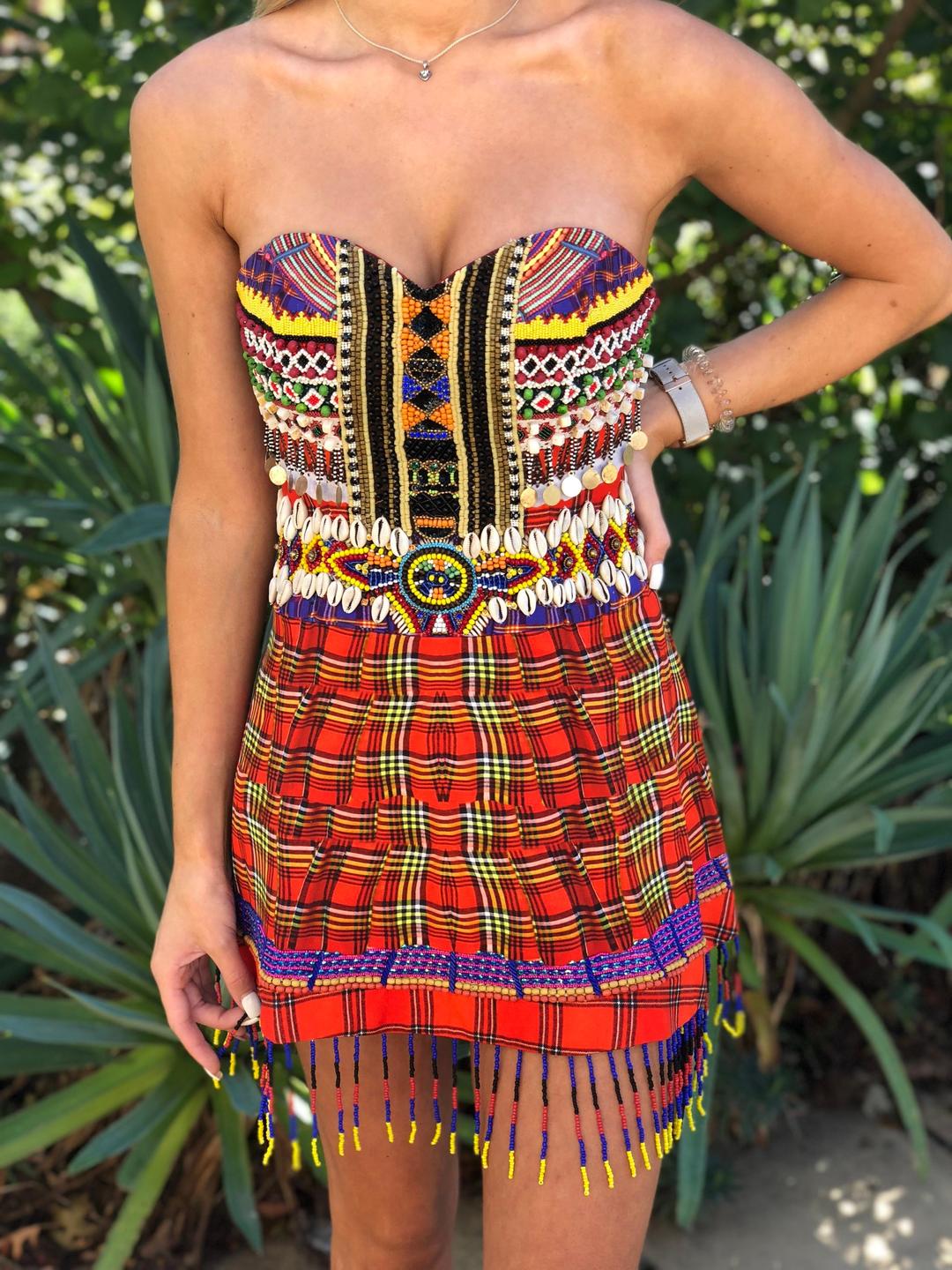 Camilla Checkmate Strapless Mini Dress Multi Size 10 for rent on The Volte - main image