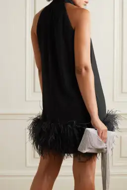 16Arlington Cynthia Feather Trim Mini Dress Black Size 8 for rent on The Volte - image 2