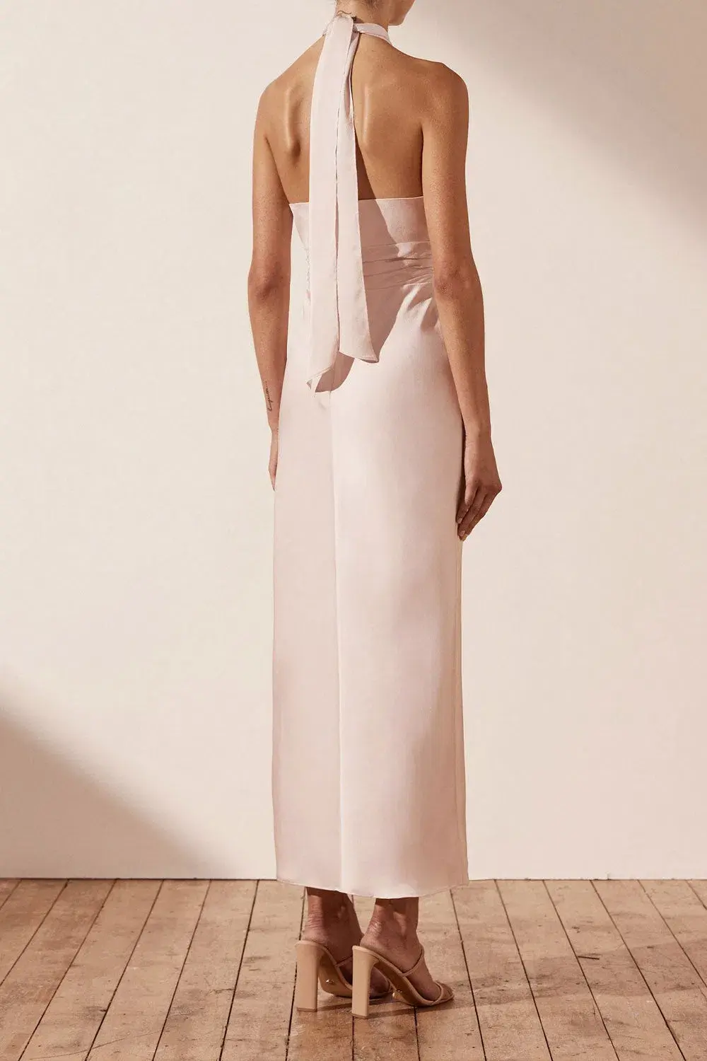 Shona Joy Luxe Gathered Halter Midi Dress in Porcelain Size 10 - Image 2