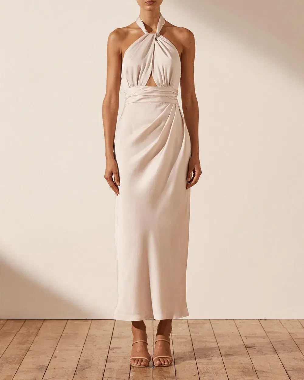 Shona Joy Luxe Gathered Halter Midi Dress in Porcelain Size 10 - Image 1