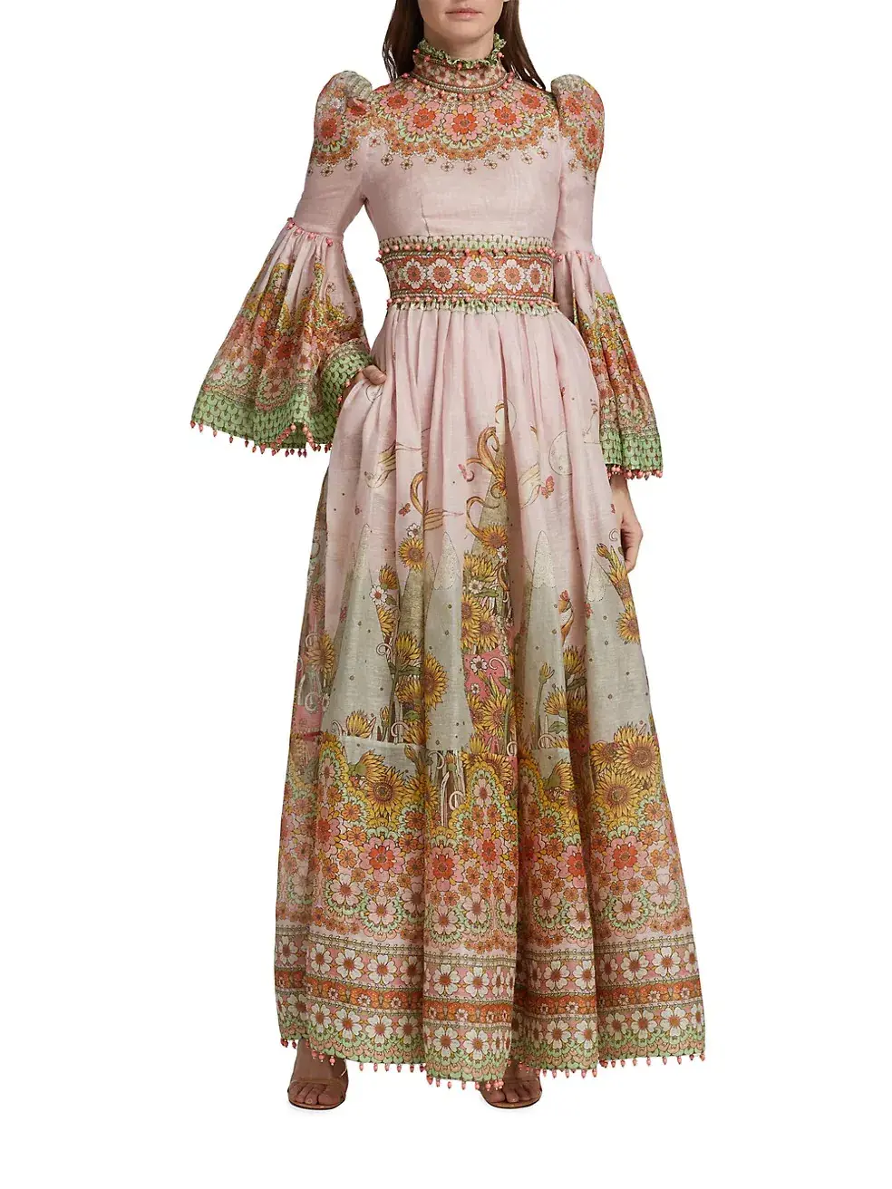 Zimmermann Kaleidoscope Kaleidoscope Bell-Sleeve Gown Leo Zodiac Print Size 0/Au 8 for rent on The Volte - main image