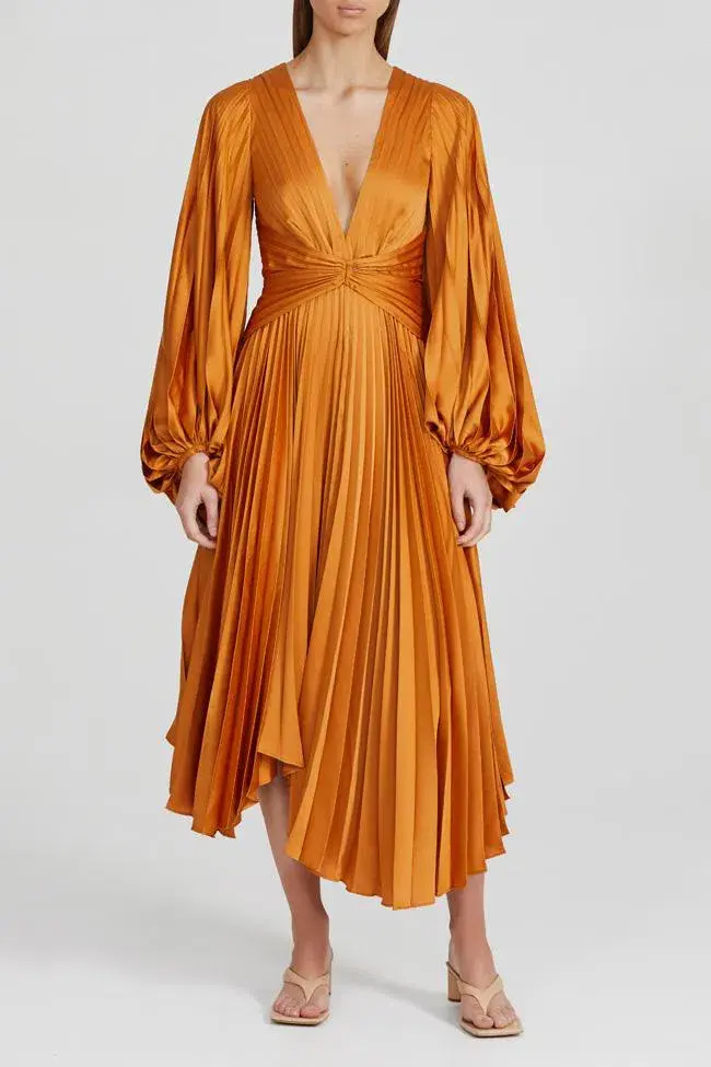 Acler Palms Midi Dress Turmeric Size 8 for rent on The Volte - main image