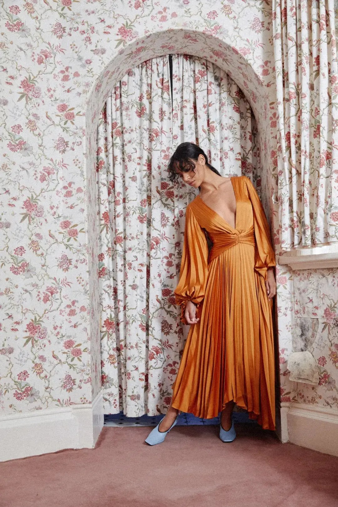 Acler Palms Midi Dress Turmeric Size 8 for rent on The Volte - main image