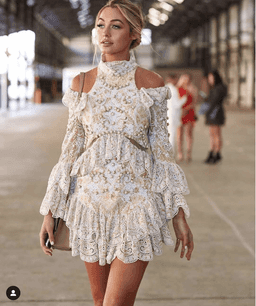 Thurley Flutter dress in gold raid tile size 12