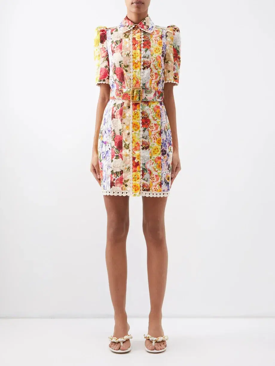 Zimmermann The Wonderland Shirt Dress in Spliced Stripe Floral Size 0/Au 8 for rent on The Volte - main image
