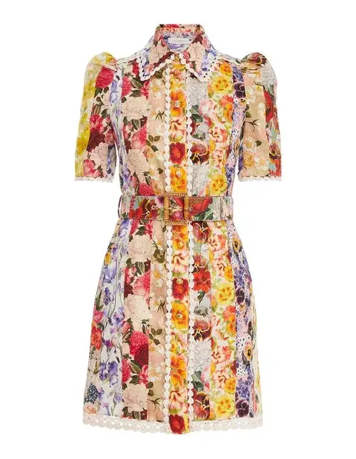 Zimmermann The Wonderland Shirt Dress in Spliced Stripe Floral Size 0/Au 8 for rent on The Volte - main image