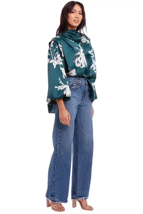 Aje Efflorescent Blouse in Green Size 10 for rent on The Volte - main image