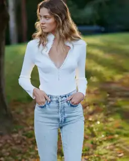 Scanlan Theodore Crepe Knit Button Polo in White Size 12 / L for rent on The Volte - image 2