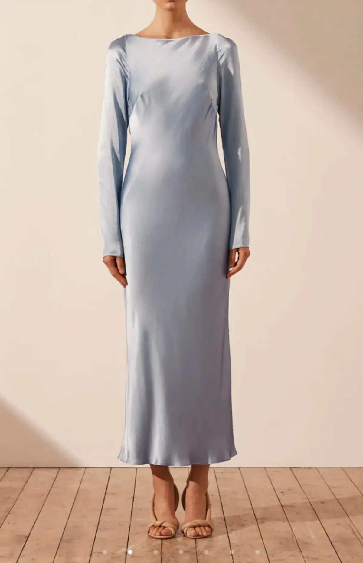 Shona Joy Angelica Long Sleeve Backless Midi Dress Powder Blue Size 6 - Image 1