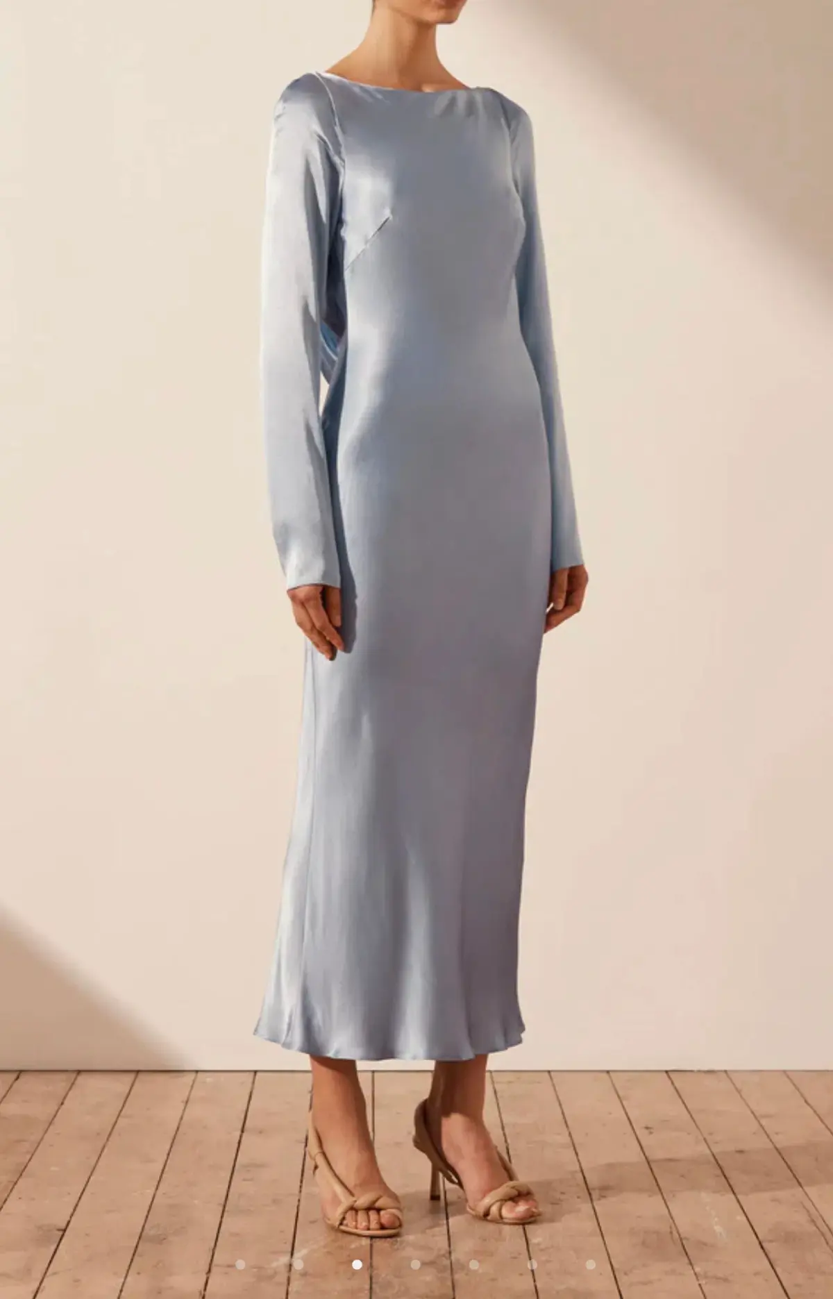 Shona Joy Angelica Long Sleeve Backless Midi Dress Powder Blue Size 6 - Image 3