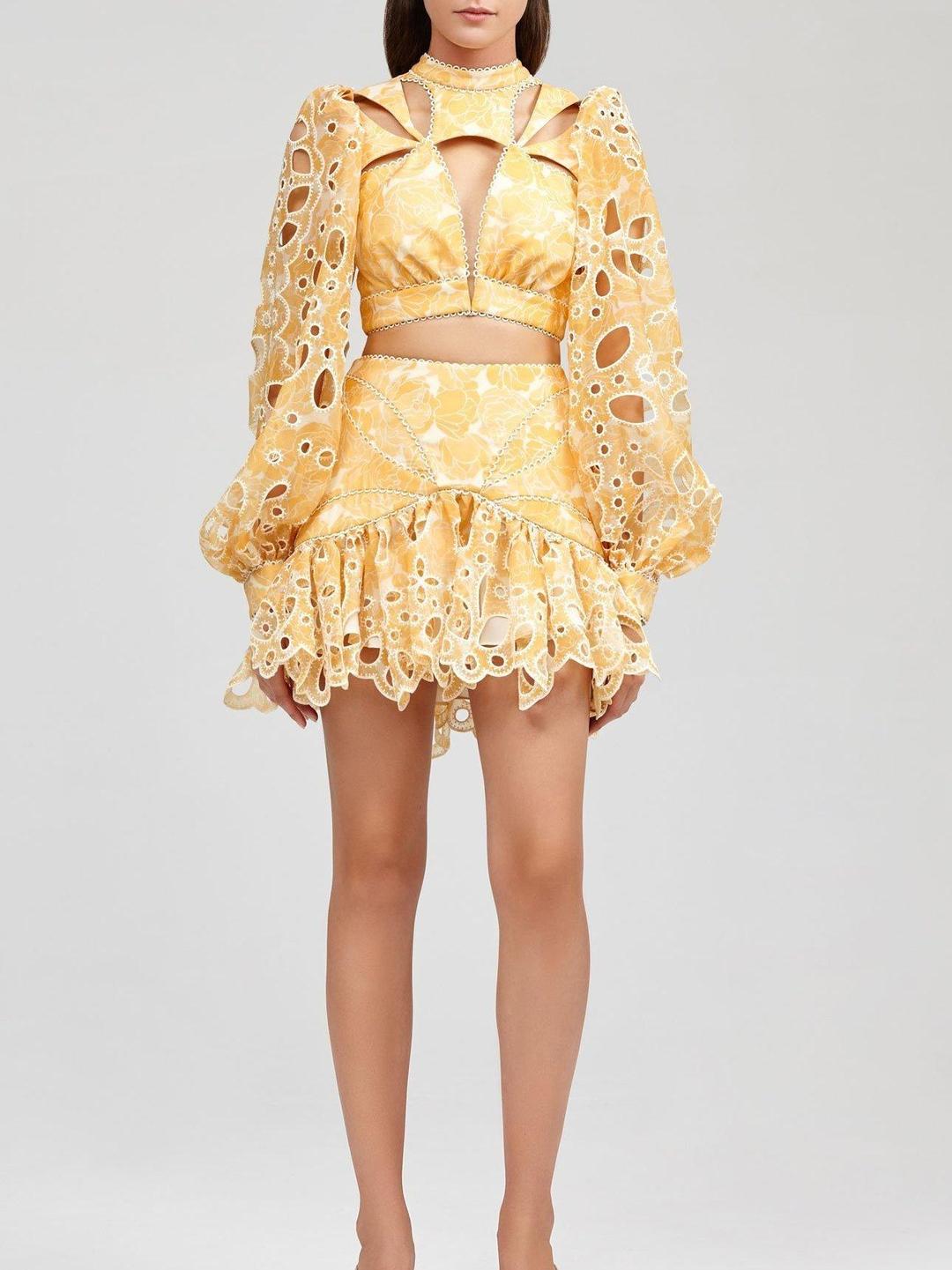 Acler Meredith Top & Skirt Set Lemon Size 8 for rent on The Volte - main image