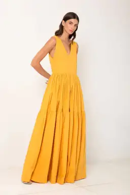 S/W/F Boutique V Neck Tiered Maxi Orange Size S / AU 8 for rent on The Volte - image 1