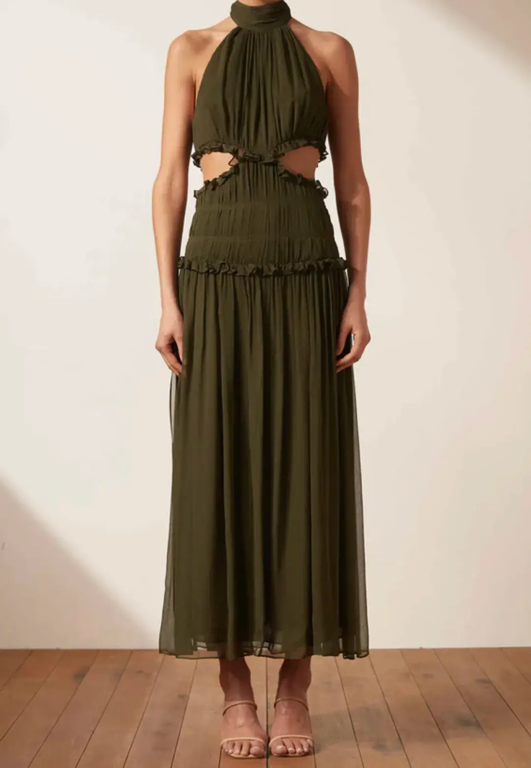 Shona Joy Safira Midi Dress Green Size AU 8 for rent on The Volte - main image