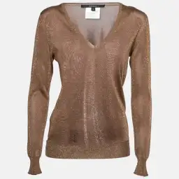 Gucci Lurex Knit V-Neck Sweater in Gold Size 10 for rent on The Volte - image 1