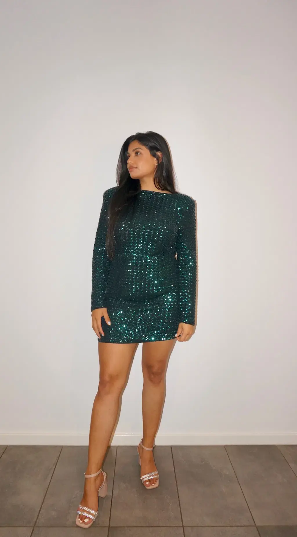 Elle Zeitoune Jelena Dress Emerald Green Sequin Size 12 for rent on The Volte - main image