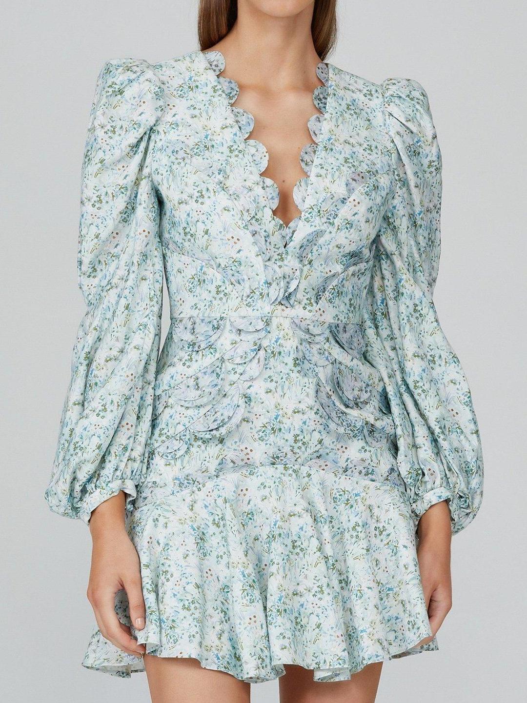 Acler Dixon Mini Dress Blue Floral Size 8 for rent on The Volte - main image