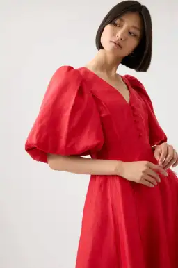Aje Dusk Puff Sleeve Midi Dress Red Size 12 / L for rent on The Volte - image 4