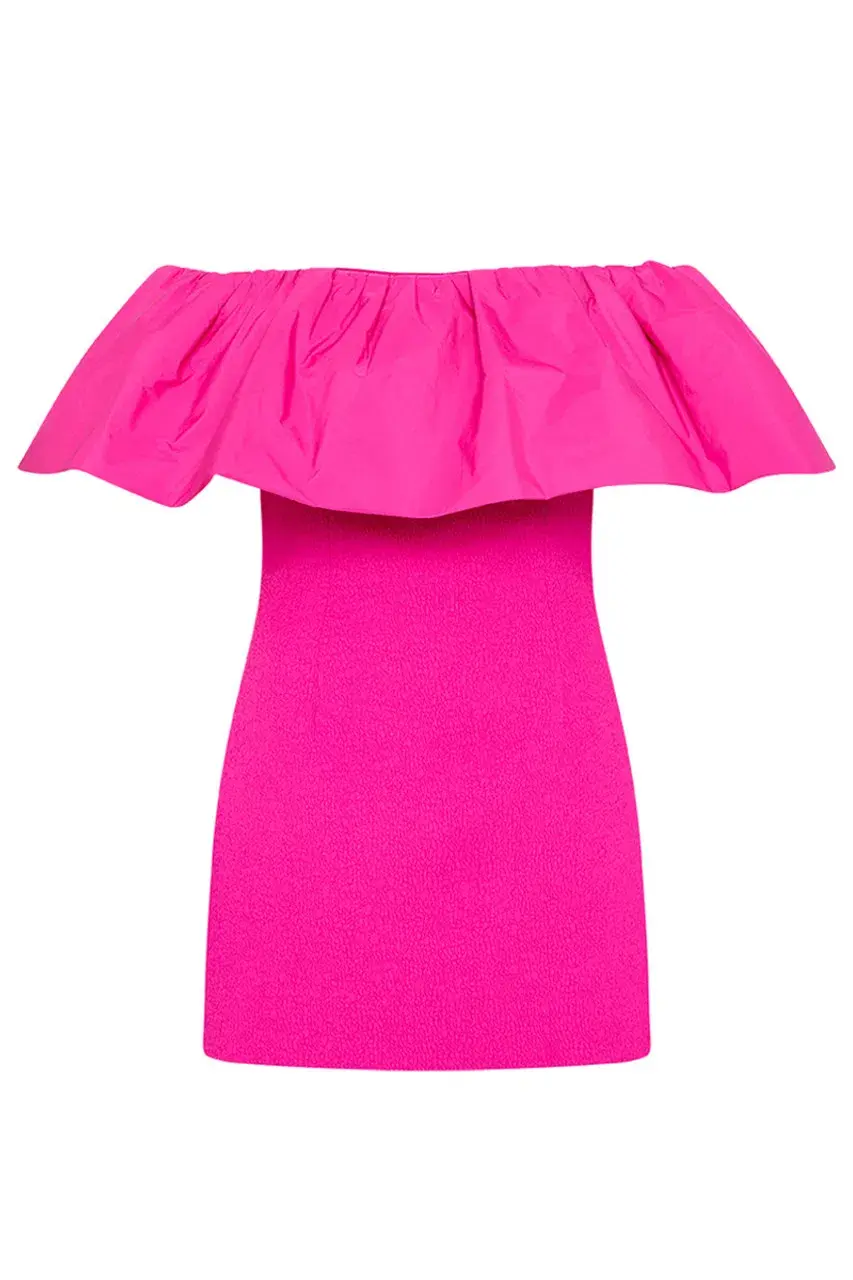 Rebecca Vallance Cecily Off Shoulder Mini Dress Pink Size AU 12 for rent on The Volte - main image