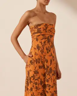 Shona Joy Uli Linen Corded Strapless Maxi Dress Print Size 10 / M for rent on The Volte - image 2