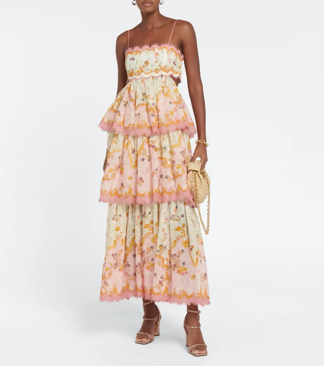 Zimmermann Laurel Frill Midi Dress Pink Green Floral Size 0 / AU 8 for rent on The Volte - main image