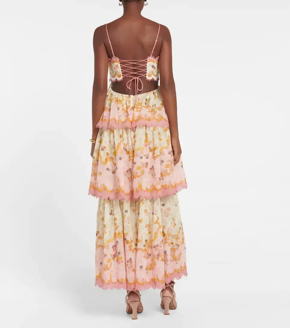 Zimmermann Laurel Frill Midi Dress Pink Green Floral Size 0 / AU 8 for rent on The Volte - main image