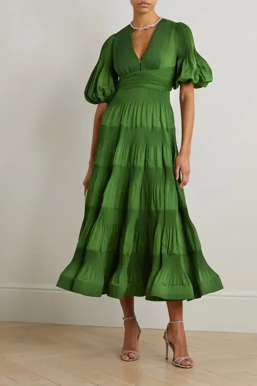 Zimmermann Pleated Midi Dress Green Size 1/Au 10 - Image 1