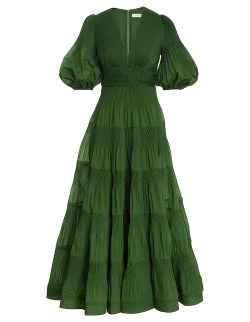 Zimmermann Pleated Midi Dress Green Size 1/Au 10 - Image 2