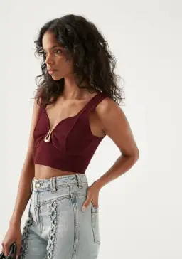 Aje Clay Sculptural Knit Bralette Burgundy Size AU 8 for rent on The Volte - image 2