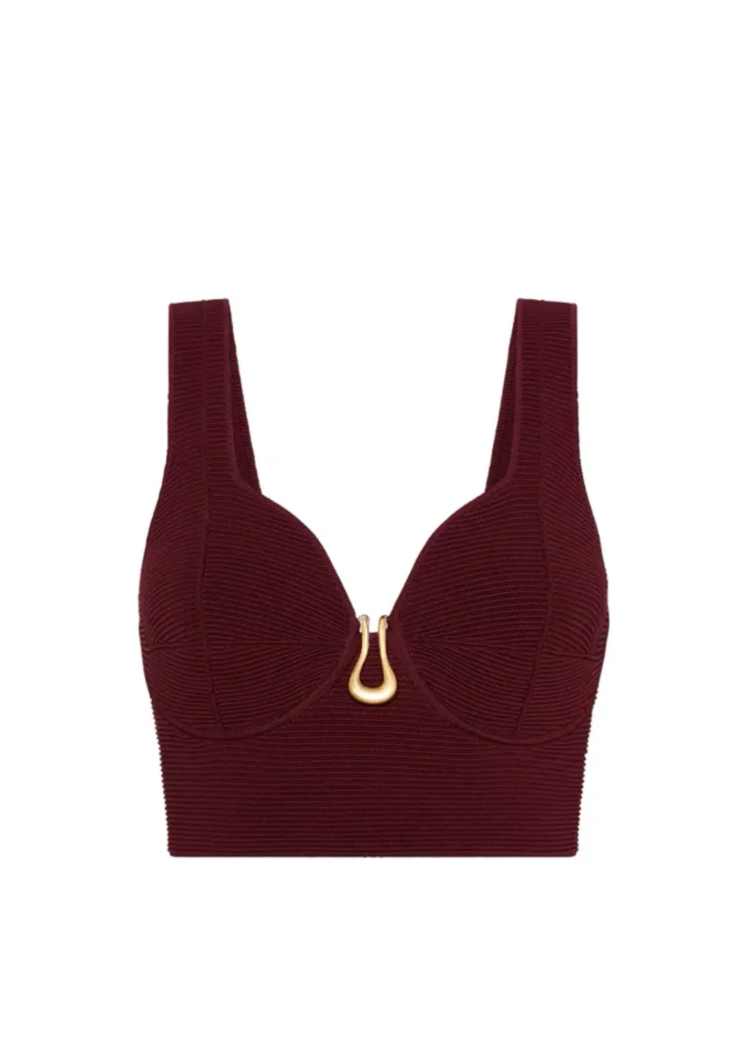 Aje Clay Sculptural Knit Bralette Burgundy Size AU 8 for rent on The Volte - main image