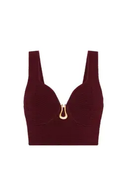 Aje Clay Sculptural Knit Bralette Burgundy Size AU 8 for rent on The Volte - image 4