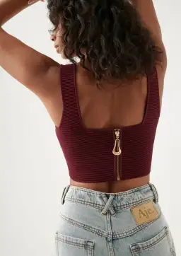 Aje Clay Sculptural Knit Bralette Burgundy Size AU 8 for rent on The Volte - image 3