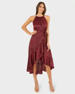 Pilgrim Honey Midi Dress Burgundy Size 8 for rent on The Volte - image 1