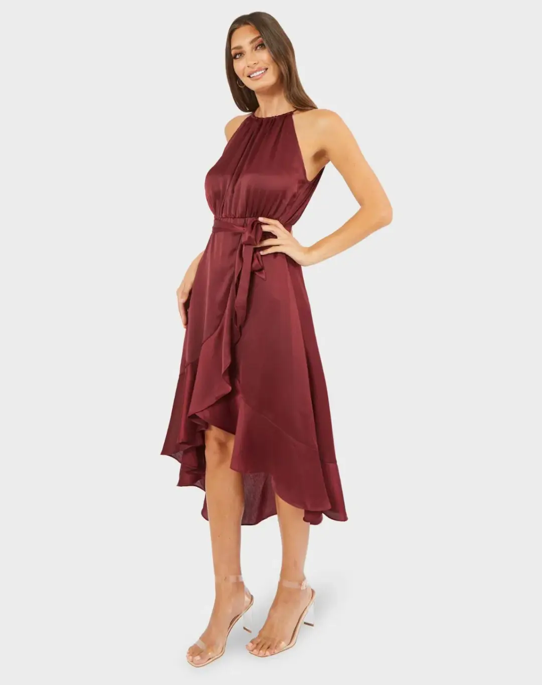 Pilgrim Honey Midi Dress Burgundy Size 8 for rent on The Volte - main image