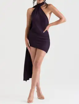 House of CB Aida Asymmetric Wrap Neck Mini Dress Night Shade Size 8 for rent on The Volte - image 1