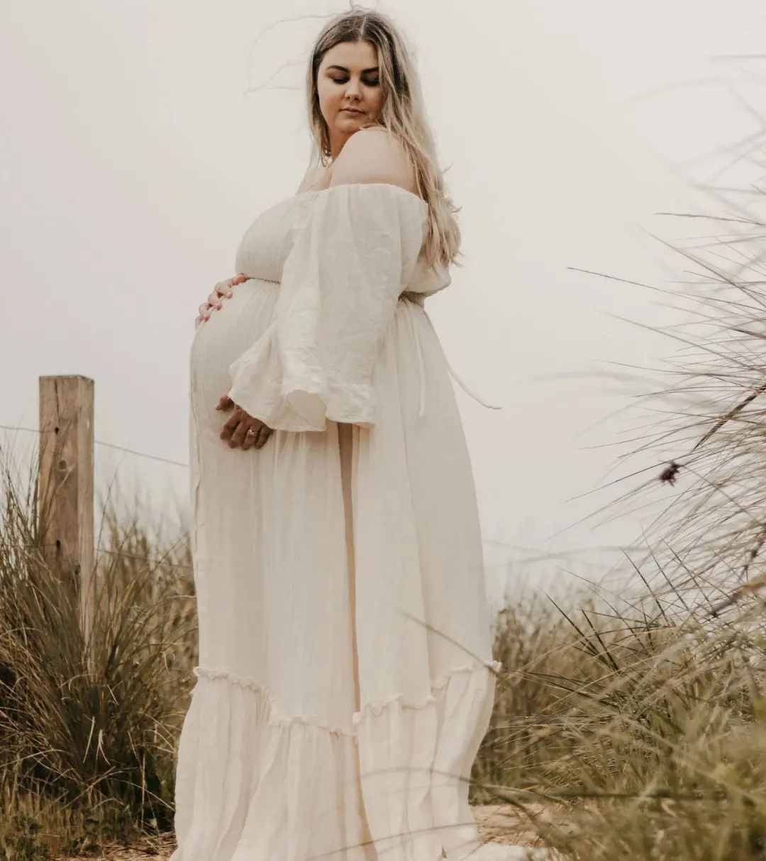 We Are Reclamation Ruffle Me Open Gown Beige Size 22 for rent on The Volte - main image