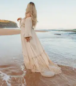 We Are Reclamation Ruffle Me Open Gown Beige Size 22 for rent on The Volte - image 10