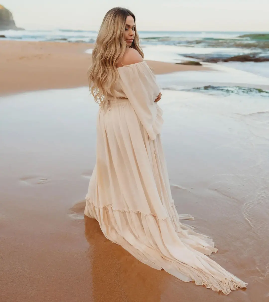 We Are Reclamation Ruffle Me Open Gown Beige Size 22 for rent on The Volte - main image