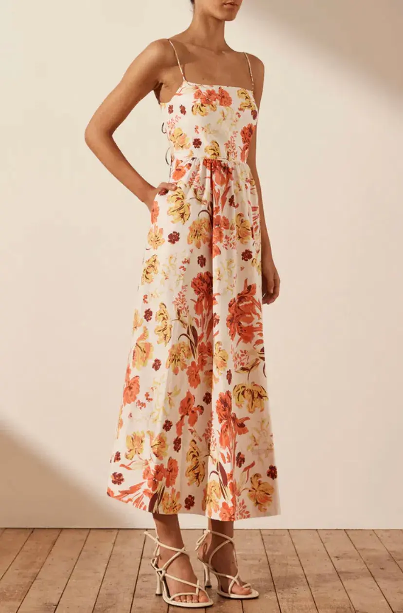 Shona Joy Kalani Low Open Back Midi Dress Floral Size 14 / XL for rent on The Volte - main image