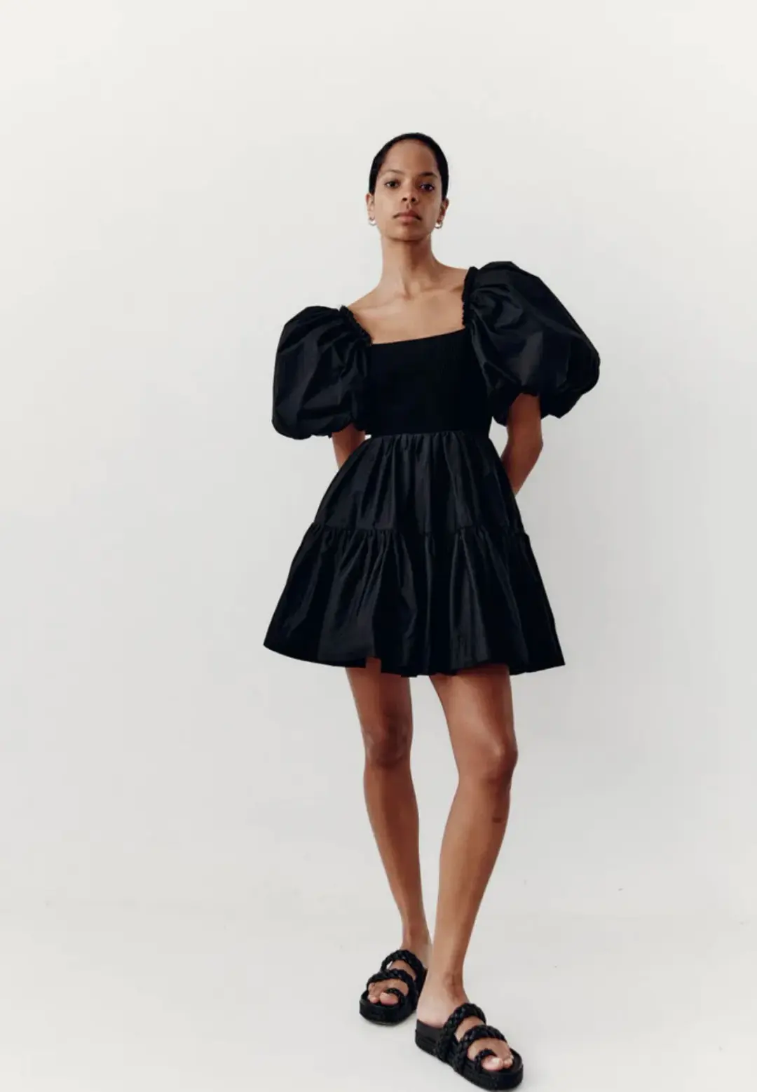 Aje Casa Puff Sleeve Mini Dress Black Size AU 8 for rent on The Volte - main image