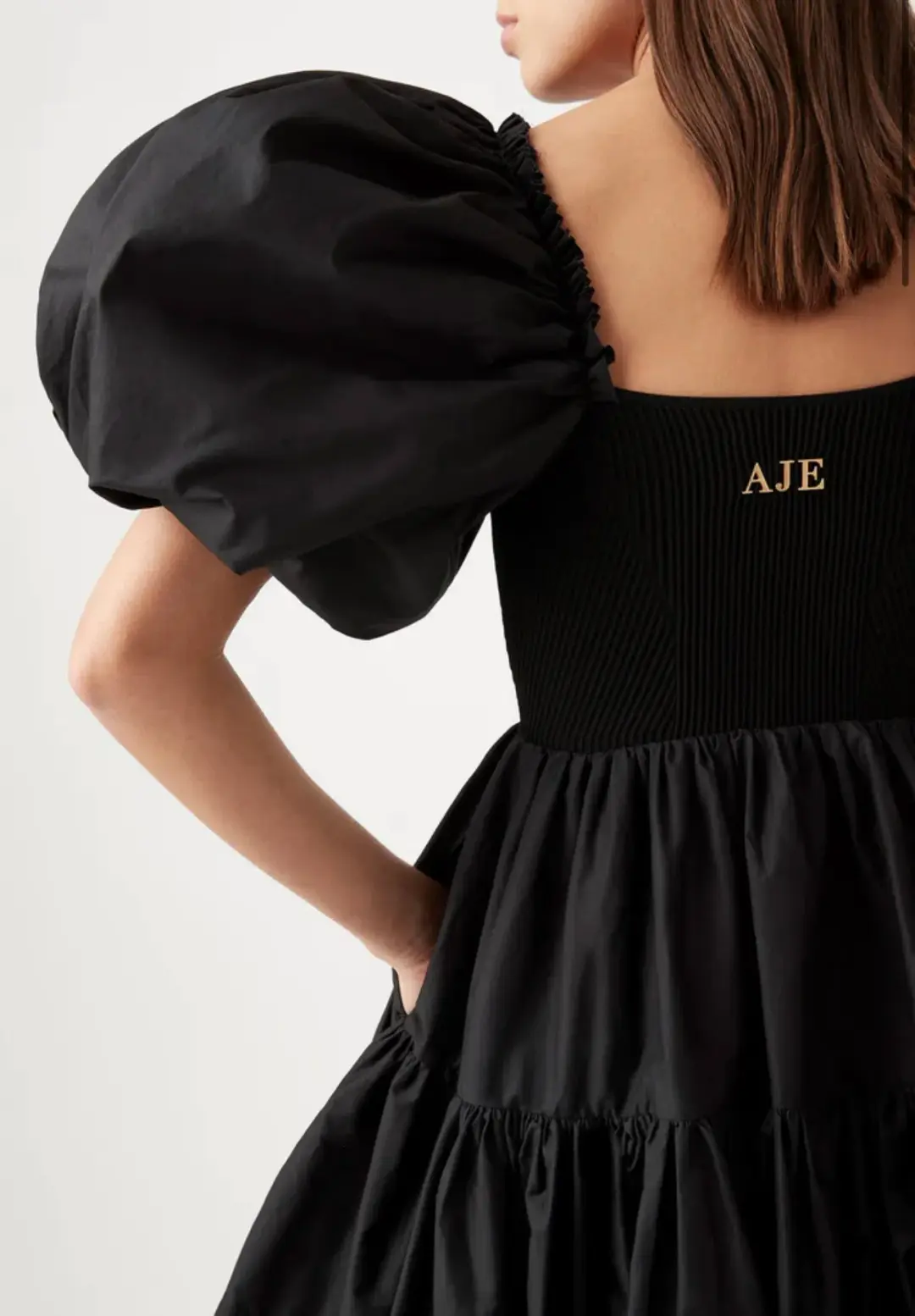 Aje Casa Puff Sleeve Mini Dress Black Size AU 8 for rent on The Volte - main image