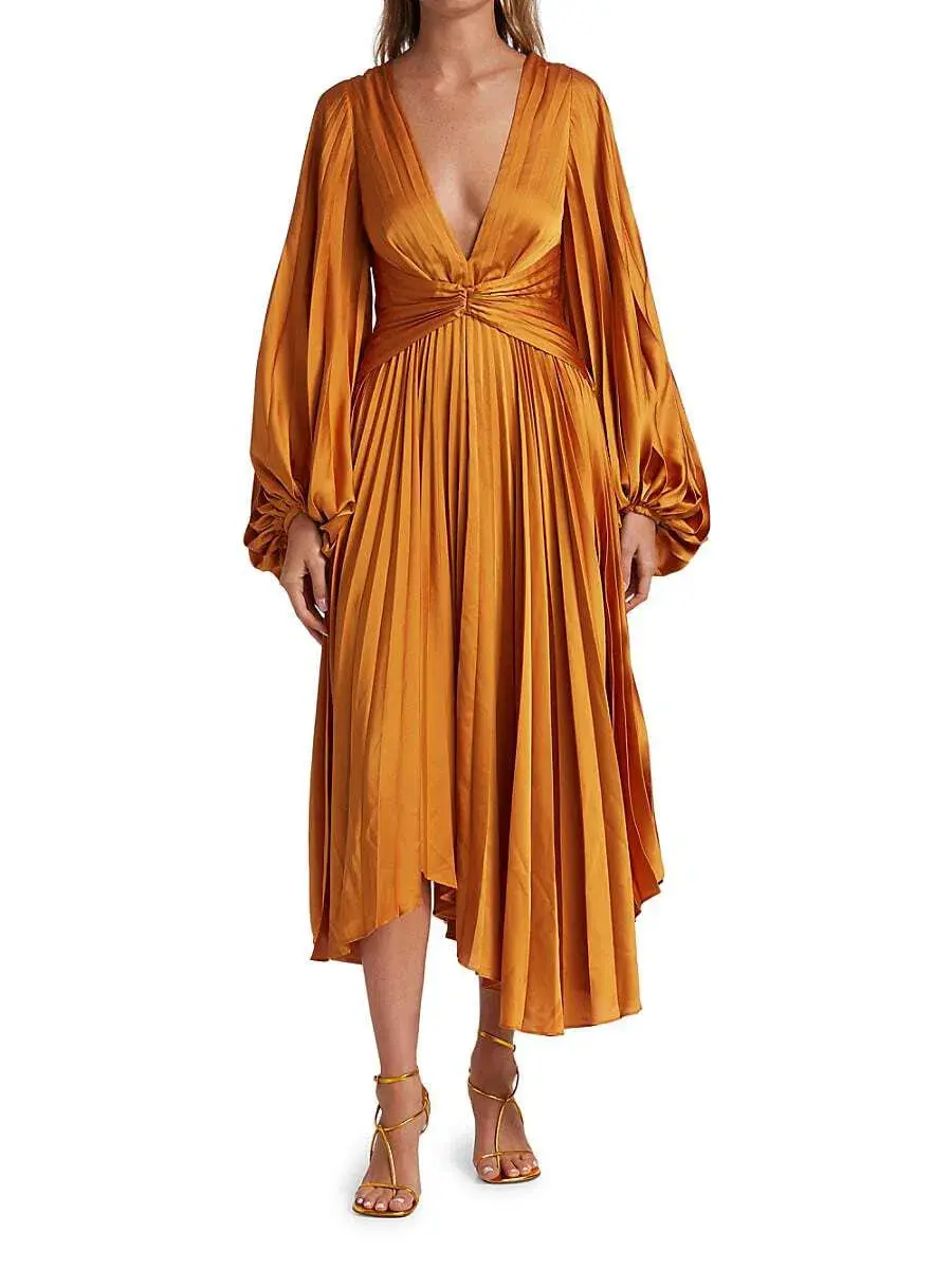 Acler Palms Midi Dress Turmeric Orange Size AU 10 - Image 1