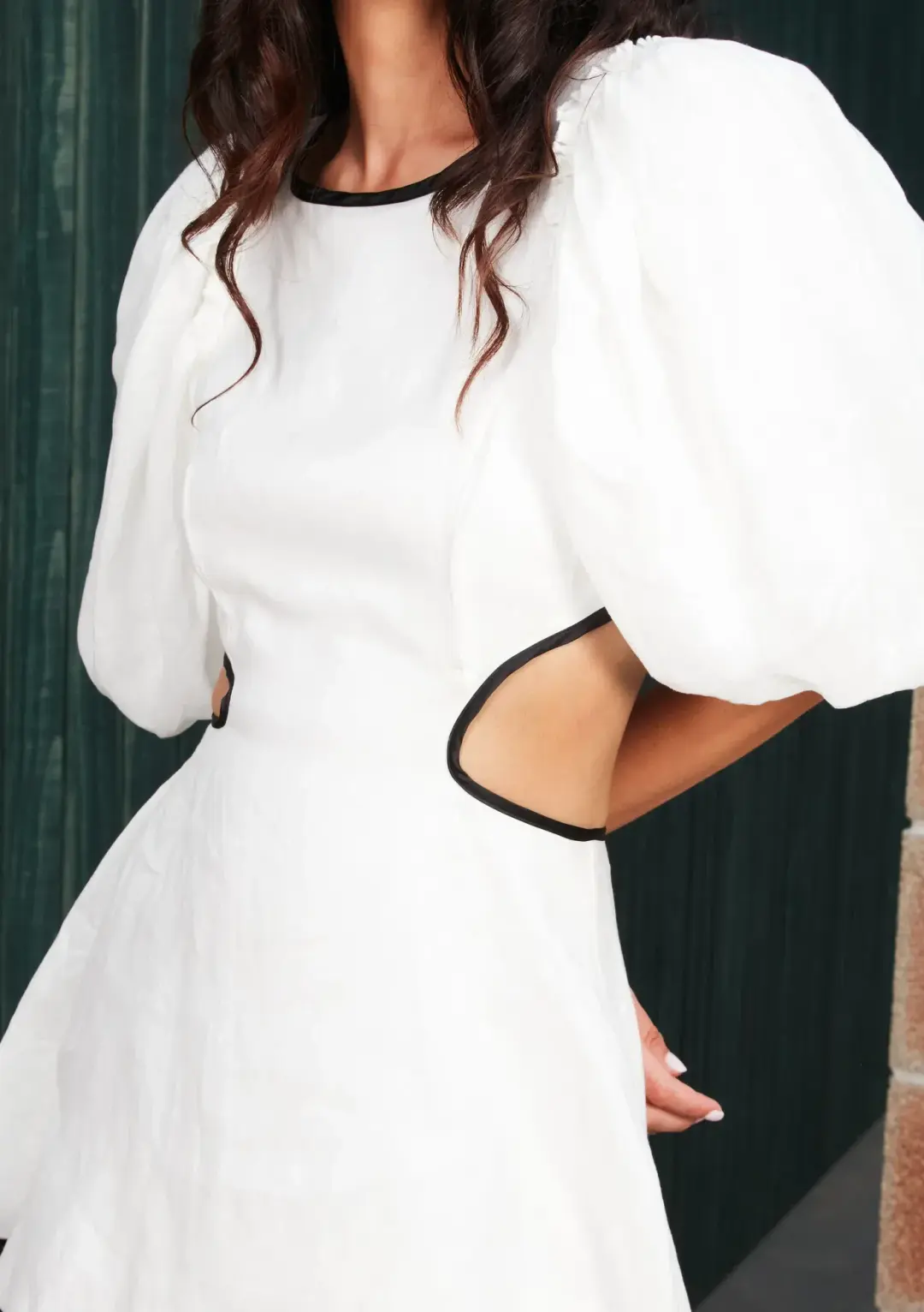 Mackenzie Mode Puff Sleeve Cutout Linen Maxi Tiered Dress White Size 10 for rent on The Volte - main image