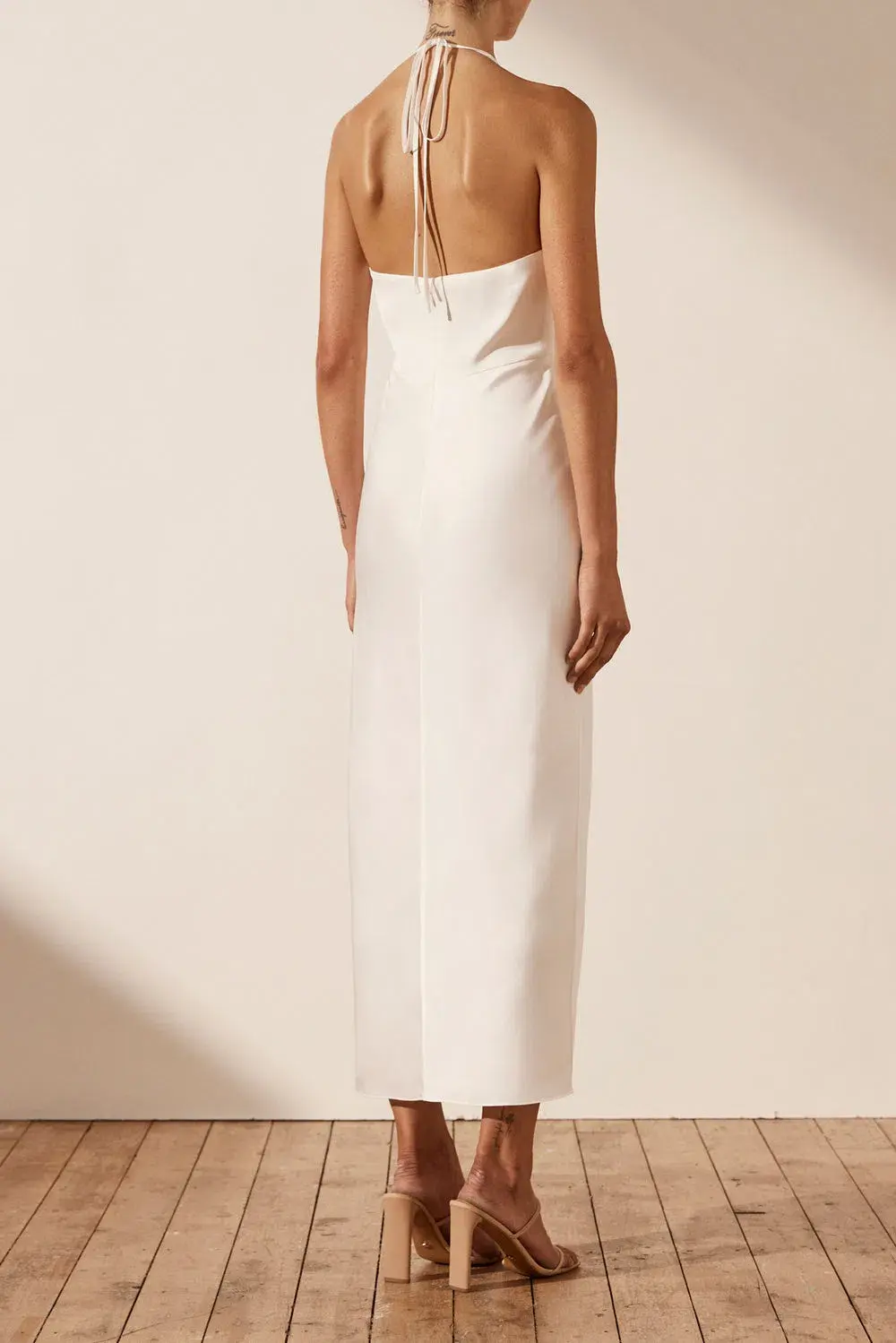 Shona Joy Luxe Twist Front Halter Midi Dress Ivory Size 6 / XS for rent on The Volte - main image