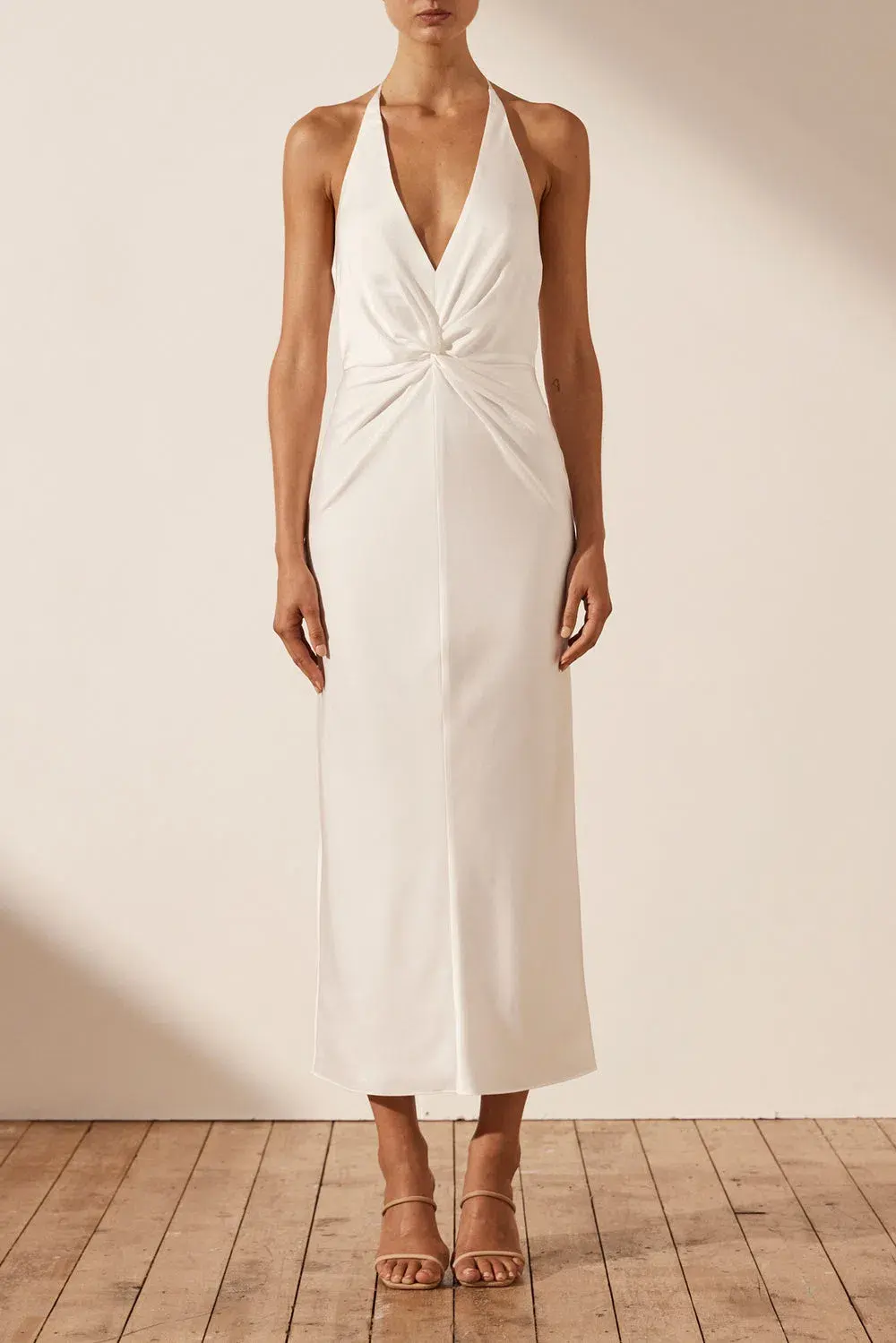 Shona Joy Luxe Twist Front Halter Midi Dress Ivory Size 6 / XS for rent on The Volte - main image