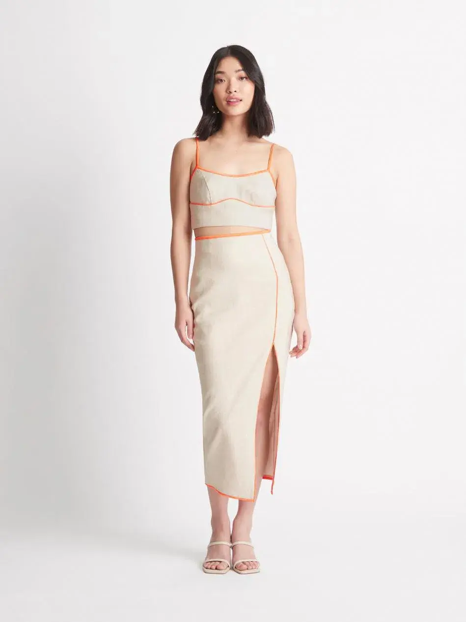 Sheike Hailey Linen Top and Skirt Set Oatmeal Size 12 for rent on The Volte - main image