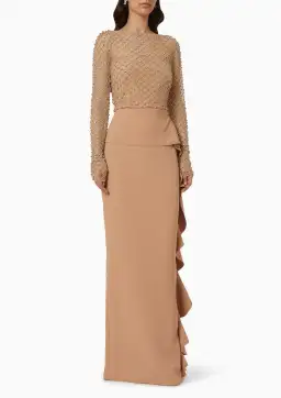 Rachel Gilbert Estelle Ruffle Gown Nude Size AU 18