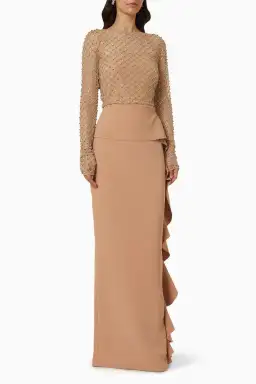 Rachel Gilbert Estelle Ruffle Gown Nude Size AU 18