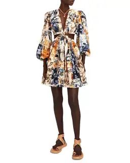 Zimmermann Aliane Cut Out Short Dress Patchwork Floral Size 0 / AU 8